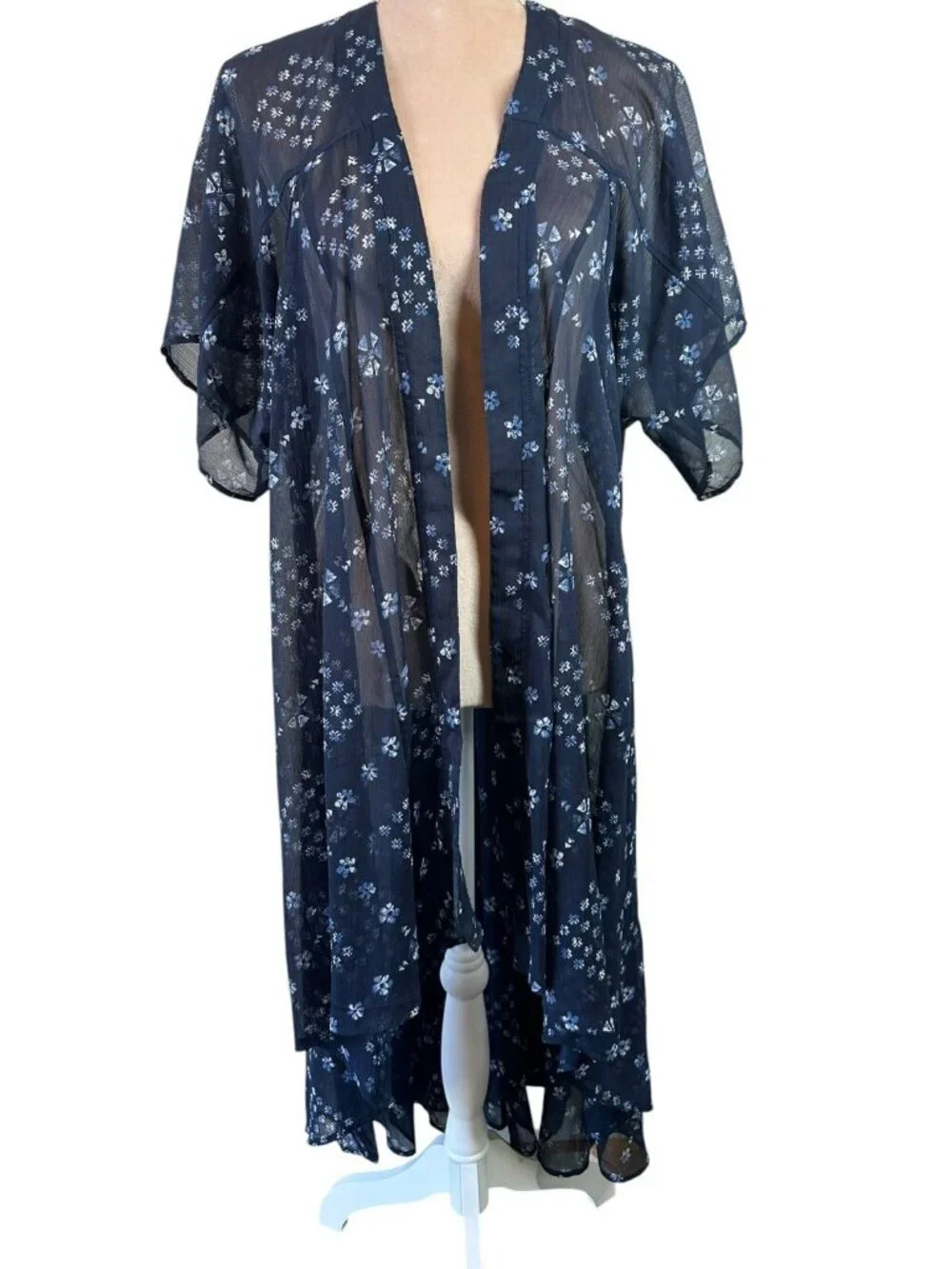 Hollister Navy Floral Sheer Kimono Duster Cardigan Boho Beach Coverup One Size